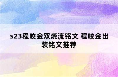 s23程咬金双烧流铭文 程咬金出装铭文推荐